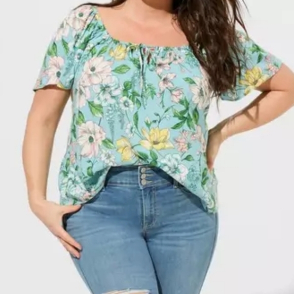 Torrid Size 1 Floral Flutter Short Sleeve Blouse - Picture 7 of 8